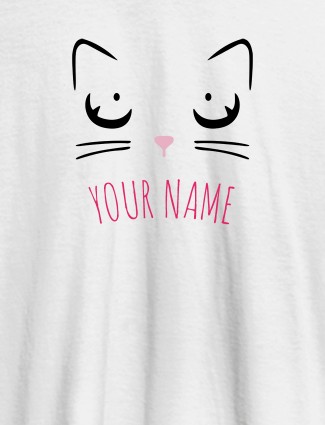 Cat Art Design Personalised Womens T Shirt With Name White Color
