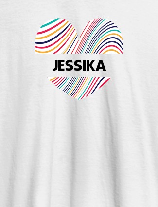 Multicolor Heart Shape Personalised Womens T Shirt With Name White Color