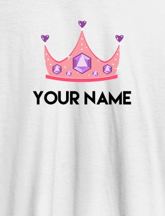 Queen Theme with Purple Gems and Your Name On White Color Customized Womens T-Shirt