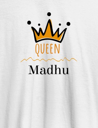 Queen Crown with Name On White Color Women T Shirts with Name, Text, and Photo