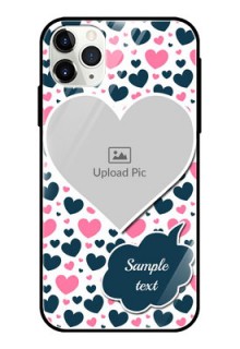 Apple iPhone 11 Pro Max Custom Glass Phone Case  - Pink & Blue Heart Design