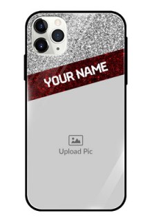 Apple iPhone 11 Pro Max Personalized Glass Phone Case  - Image Holder with Glitter Strip Design