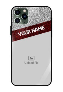 Apple iPhone 11 Pro Personalized Glass Phone Case  - Image Holder with Glitter Strip Design