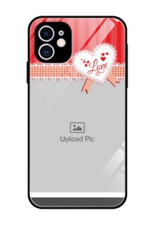 Apple iPhone 11 Custom Glass Mobile Case  - Red Love Pattern Design