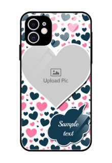 Apple iPhone 11 Custom Glass Phone Case  - Pink & Blue Heart Design