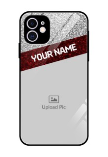 Apple iPhone 11 Personalized Glass Phone Case  - Image Holder with Glitter Strip Design