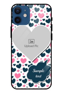 Iphone 12 Mini Custom Glass Phone Case  - Pink & Blue Heart Design
