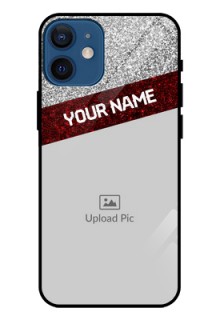 Iphone 12 Mini Personalized Glass Phone Case  - Image Holder with Glitter Strip Design