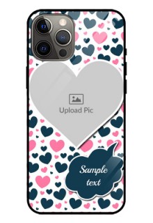 Iphone 12 Pro Max Custom Glass Phone Case  - Pink & Blue Heart Design