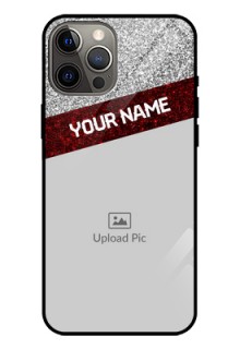 Iphone 12 Pro Max Personalized Glass Phone Case  - Image Holder with Glitter Strip Design