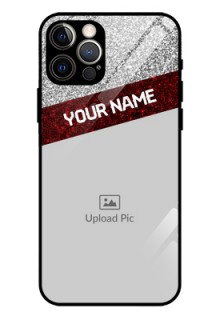 Iphone 12 Pro Personalized Glass Phone Case  - Image Holder with Glitter Strip Design