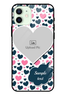 Iphone 12 Custom Glass Phone Case  - Pink & Blue Heart Design