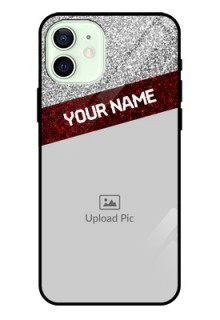 Iphone 12 Personalized Glass Phone Case  - Image Holder with Glitter Strip Design