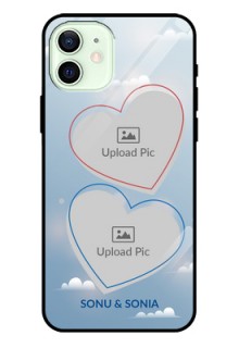 Iphone 12 Custom Glass Mobile Case  - Blue Color Couple Design 