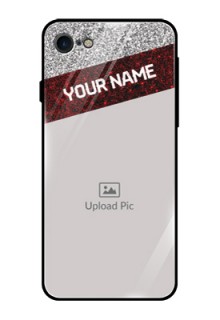 Apple iPhone 7 Personalized Glass Phone Case  - Image Holder with Glitter Strip Design
