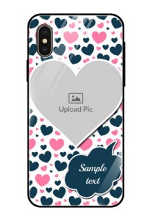 iPhone XS Custom Glass Phone Case  - Pink & Blue Heart Design