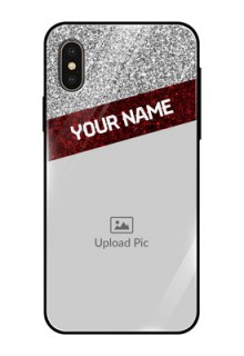 iPhone XS Personalized Glass Phone Case  - Image Holder with Glitter Strip Design