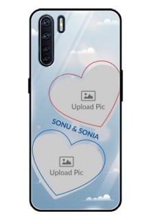 Oppo F15 Custom Glass Mobile Case  - Blue Color Couple Design 