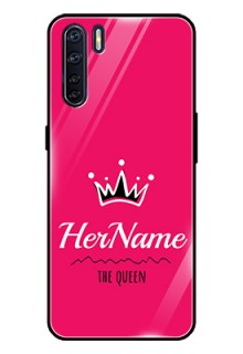 Oppo F15 Glass Phone Case Queen with Name