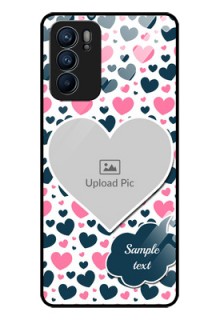 Reno 6 5G Custom Glass Phone Case - Pink & Blue Heart Design