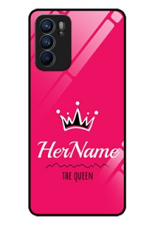 Reno 6 5G Glass Phone Case Queen with Name
