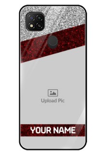 Poco C31 Personalized Glass Phone Case - Image Holder with Glitter Strip Design