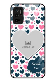 Poco M3 Pro 5G Custom Glass Phone Case - Pink & Blue Heart Design