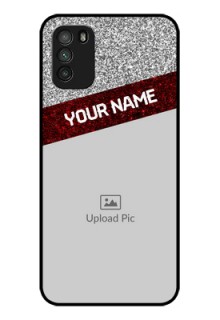 Poco M3 Personalized Glass Phone Case  - Image Holder with Glitter Strip Design