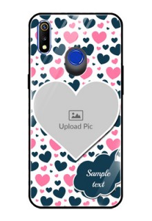 Realme 3 Custom Glass Phone Case  - Pink & Blue Heart Design