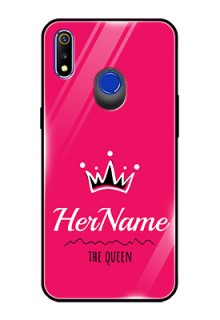 Realme 3 Glass Phone Case Queen with Name
