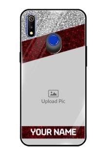 Realme 3i Personalized Glass Phone Case  - Image Holder with Glitter Strip Design