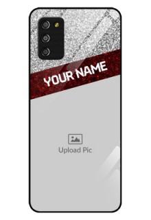 Galaxy A03s Personalized Glass Phone Case - Image Holder with Glitter Strip Design