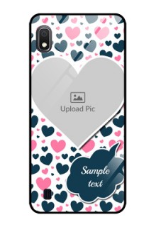 Galaxy A10 Custom Glass Phone Case - Pink & Blue Heart Design