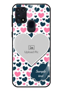 Galaxy A21s Custom Glass Phone Case  - Pink & Blue Heart Design