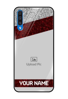 Galaxy A30s Personalized Glass Phone Case  - Image Holder with Glitter Strip Design