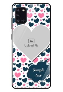 Galaxy A31 Custom Glass Phone Case  - Pink & Blue Heart Design