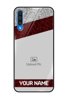 Samsung Galaxy A50 Personalized Glass Phone Case  - Image Holder with Glitter Strip Design