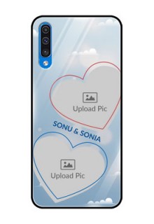 Samsung Galaxy A50 Custom Glass Mobile Case  - Blue Color Couple Design 