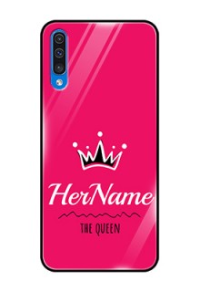 Galaxy A50 Glass Phone Case Queen with Name