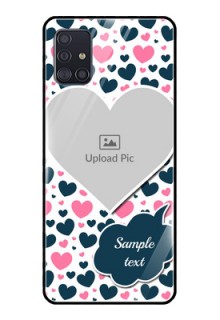 Galaxy A51 Custom Glass Phone Case  - Pink & Blue Heart Design