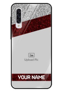 Samsung Galaxy A70 Personalized Glass Phone Case  - Image Holder with Glitter Strip Design