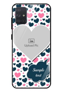 Galaxy A71 Custom Glass Phone Case  - Pink & Blue Heart Design