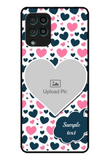 Galaxy F62 Custom Glass Phone Case - Pink & Blue Heart Design