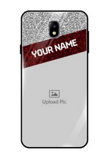 Galaxy J7 Pro Personalized Glass Phone Case  - Image Holder with Glitter Strip Design
