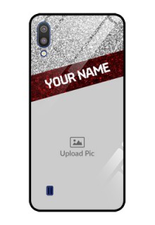 Galaxy M10 Personalized Glass Phone Case - Image Holder with Glitter Strip Design