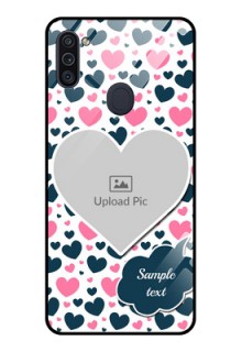 Galaxy M11 Custom Glass Phone Case - Pink & Blue Heart Design