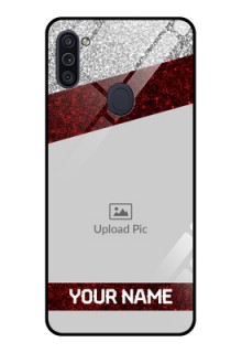 Galaxy M11 Personalized Glass Phone Case - Image Holder with Glitter Strip Design