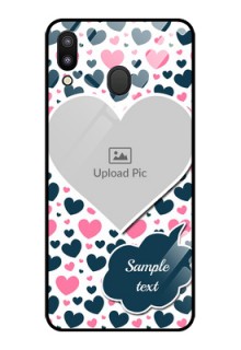 Galaxy M20 Custom Glass Phone Case - Pink & Blue Heart Design