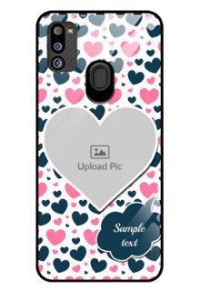 Galaxy M21 2021 Edition Custom Glass Phone Case - Pink & Blue Heart Design