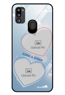 Galaxy M21 2021 Edition Custom Glass Mobile Case - Blue Color Couple Design 